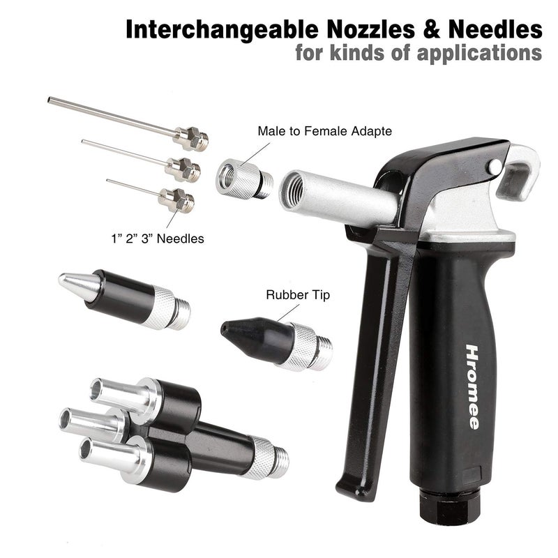 Hromee 12 Pieces High Flow Air Blow Gun Kit with Safe Quiet Xtreme Nozzles Rubber Tip 6/12 Inch Extension Chip Guard and Needles Duster Gun and Air Compressor Accessories - Image 2